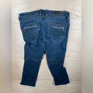 ROCK REVIVAL MOTO TANIEL MEN'S DISTRESSED ZIPPERS TAPERED JEANS SIZE 38 X  32